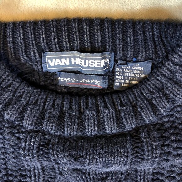 Van Heusen Vintage Over Easy - Chunky Cable Knit Pullover Sweater Men XL Navy - Picture 3 of 5